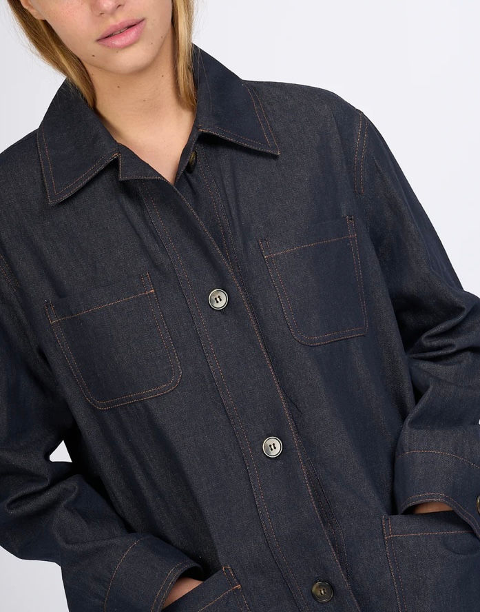 Thumbnail: MAX MARA STUDIO Giacca camicia in drill di cotone denim T. 42