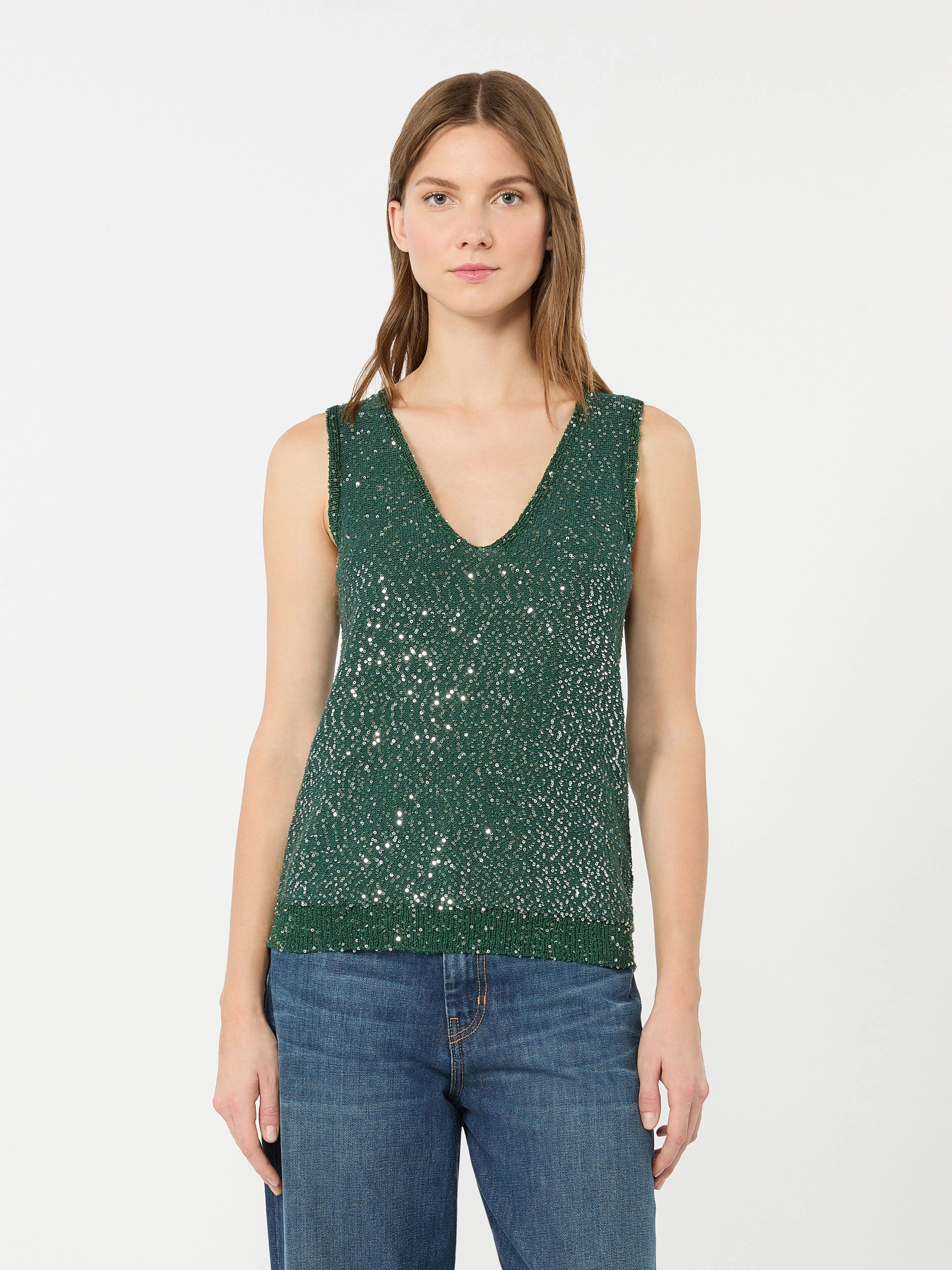 MAX MARA WEEKEND Maglia smanicata con paillettes verde T. 42