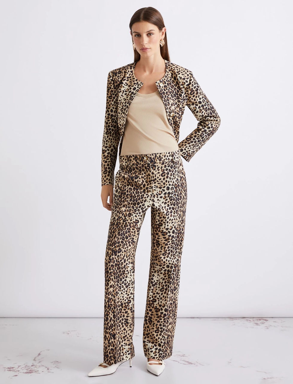 Thumbnail: MARELLA Pantalone in stuoia di misto lino animalier  T. 42
