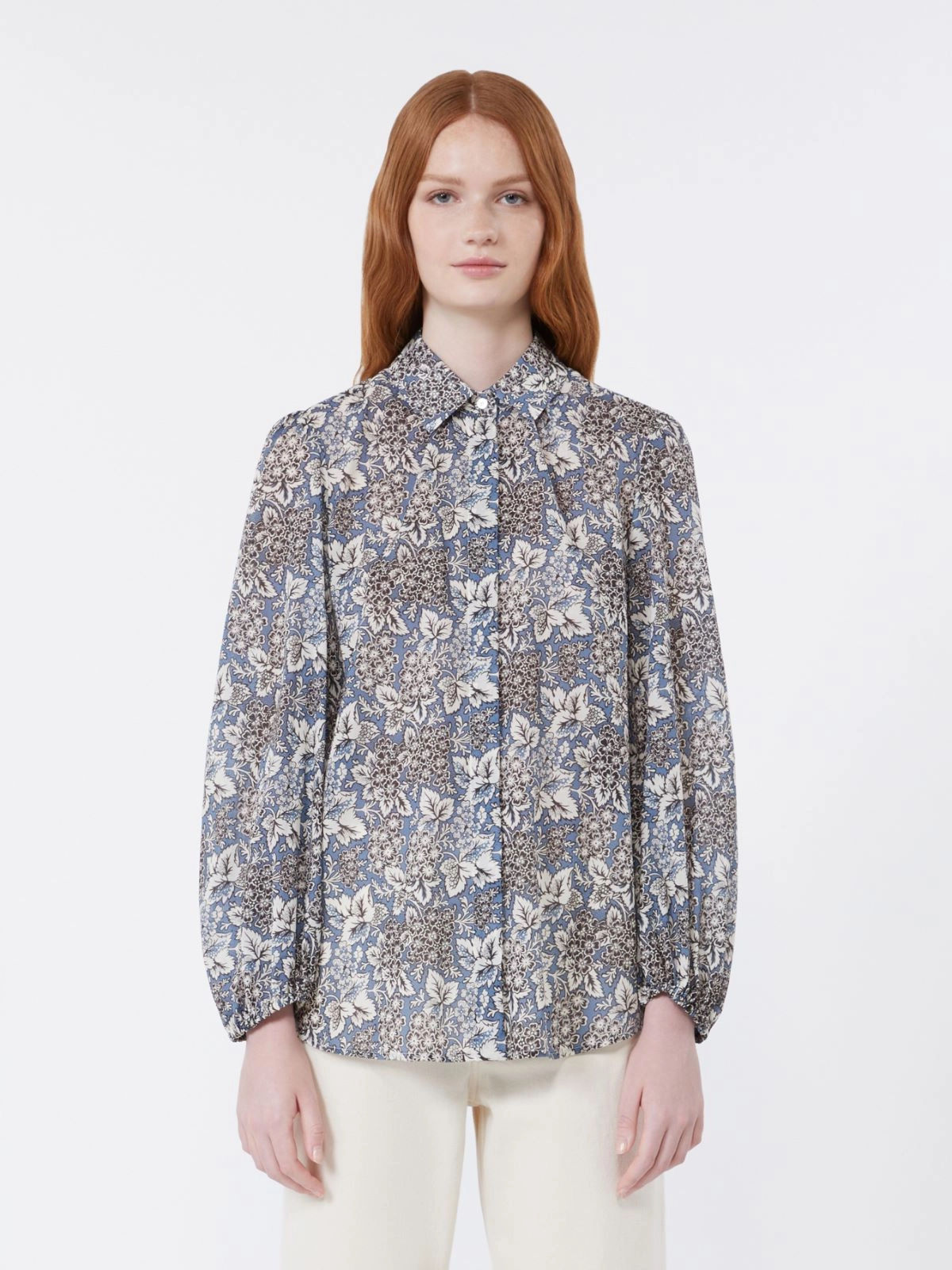 MAX MARA WEEKEND Camicia in voile di cotone stampato blu T.42