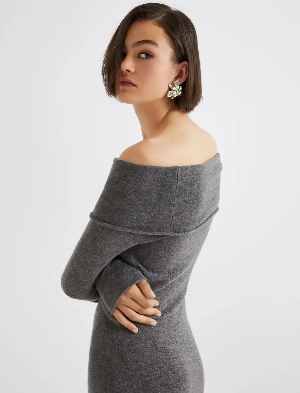 Thumbnail: MARELLA Abito in maglia merinos grigio melange T.42