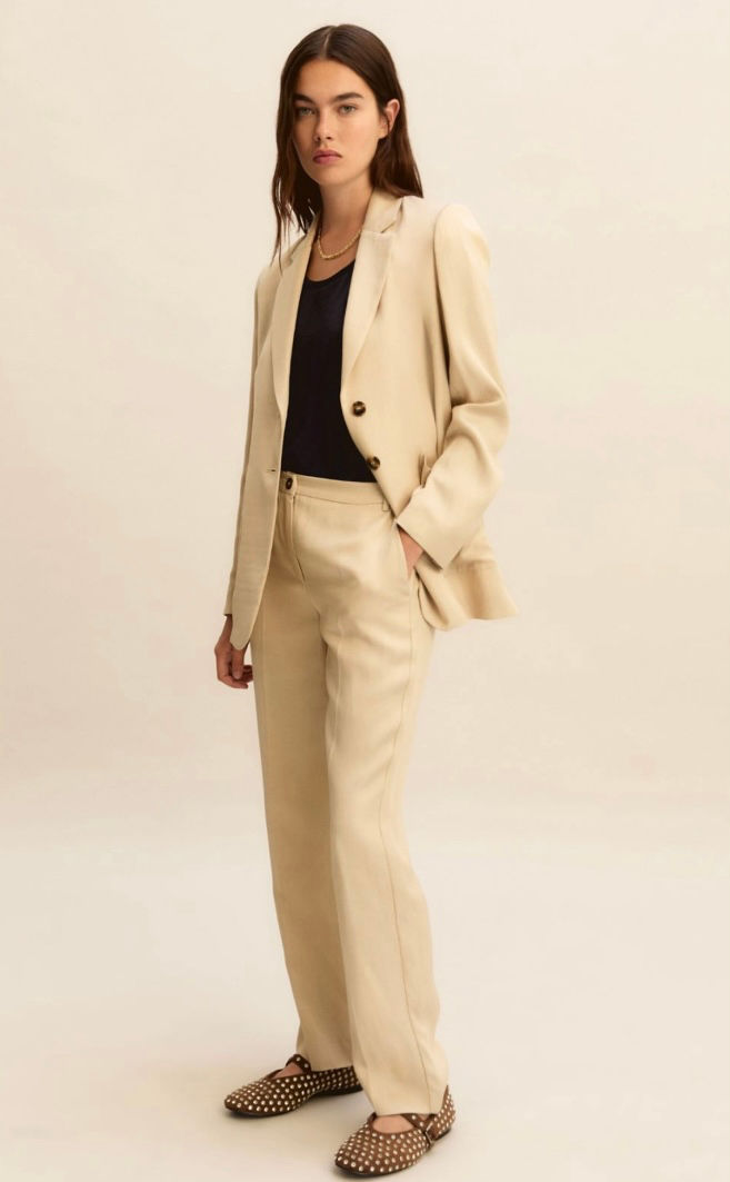 Miniatura: EMME MARELLA Pantaloni slim in twill di misto lino beige  T. 42