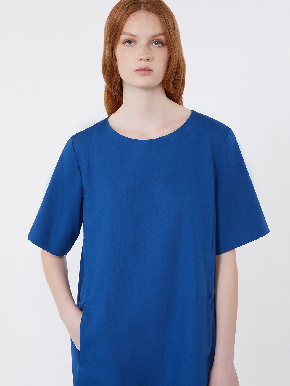 Miniatura: MAX MARA WEEKEND Abito corto in canvas di cotone e lino bluette T.42