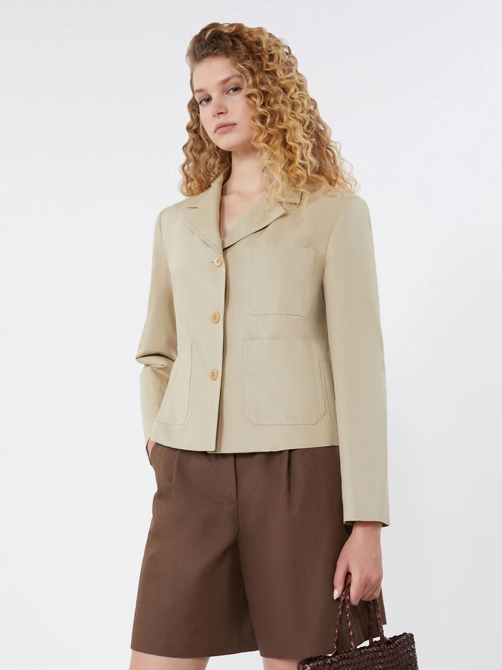 Miniatura: MAX MARA WEEKEND Giacca monopetto in canvas di cotone e lino sabbia T.42