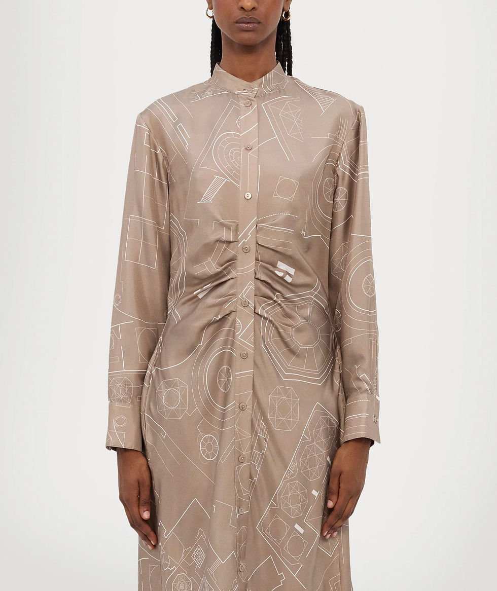 Miniatura: MAX MARA LEISURE Abito chemisier in seta stampata tortora T. 42