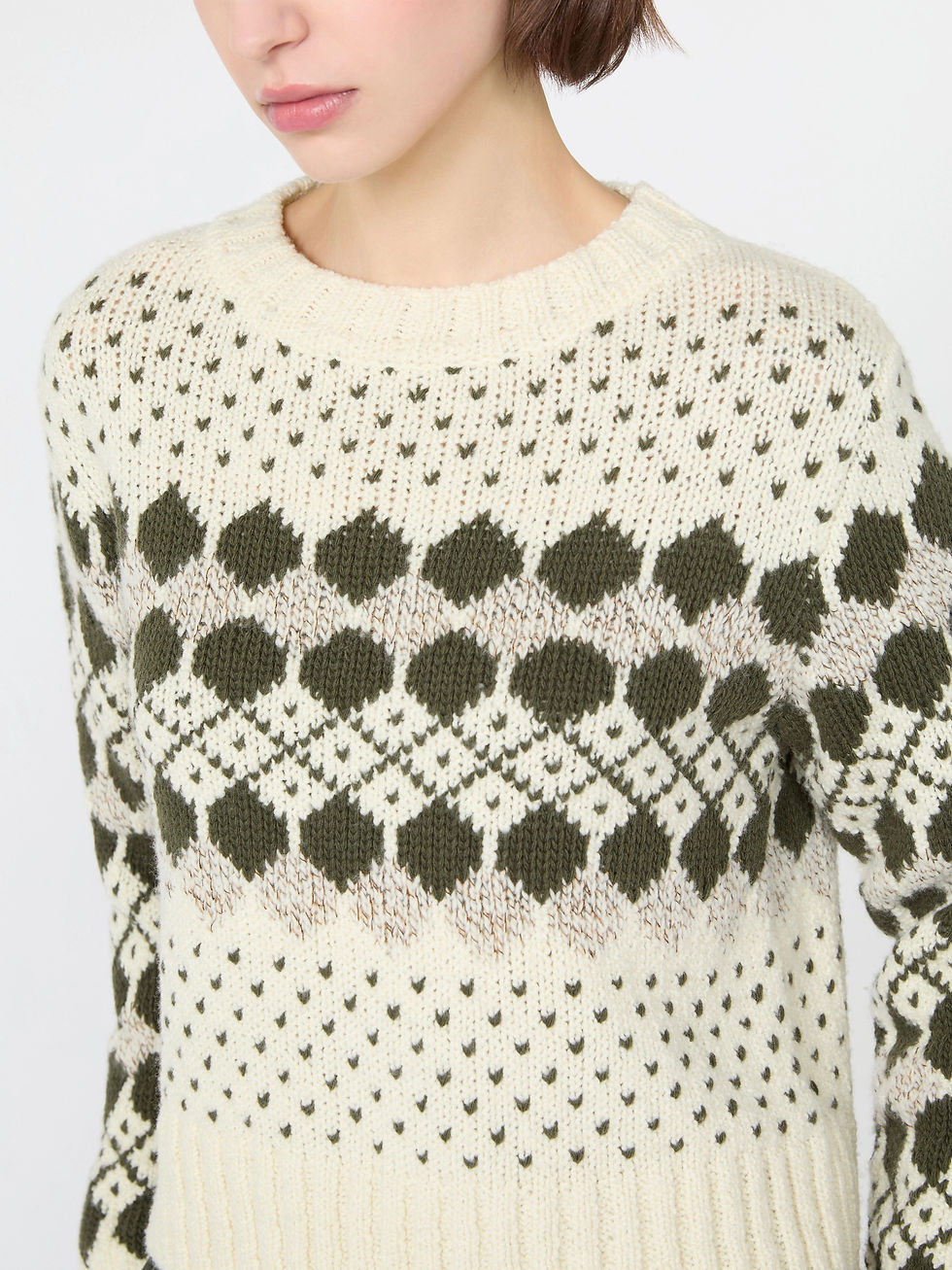 Miniatura: MAX MARA WEEKEND Maglia in lana e cashmere jacquard verde kaki T. 42