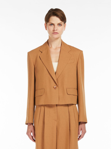 人気【Weekend MAXMARA】Blazer corto in viscosa e lino Single-breasted blazer in stretch viscose-blend canvas, ecru