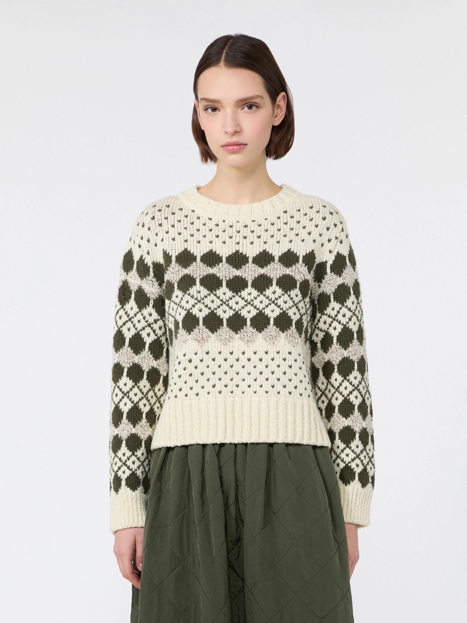 MAX MARA WEEKEND Maglia in lana e cashmere jacquard verde kaki T. 42