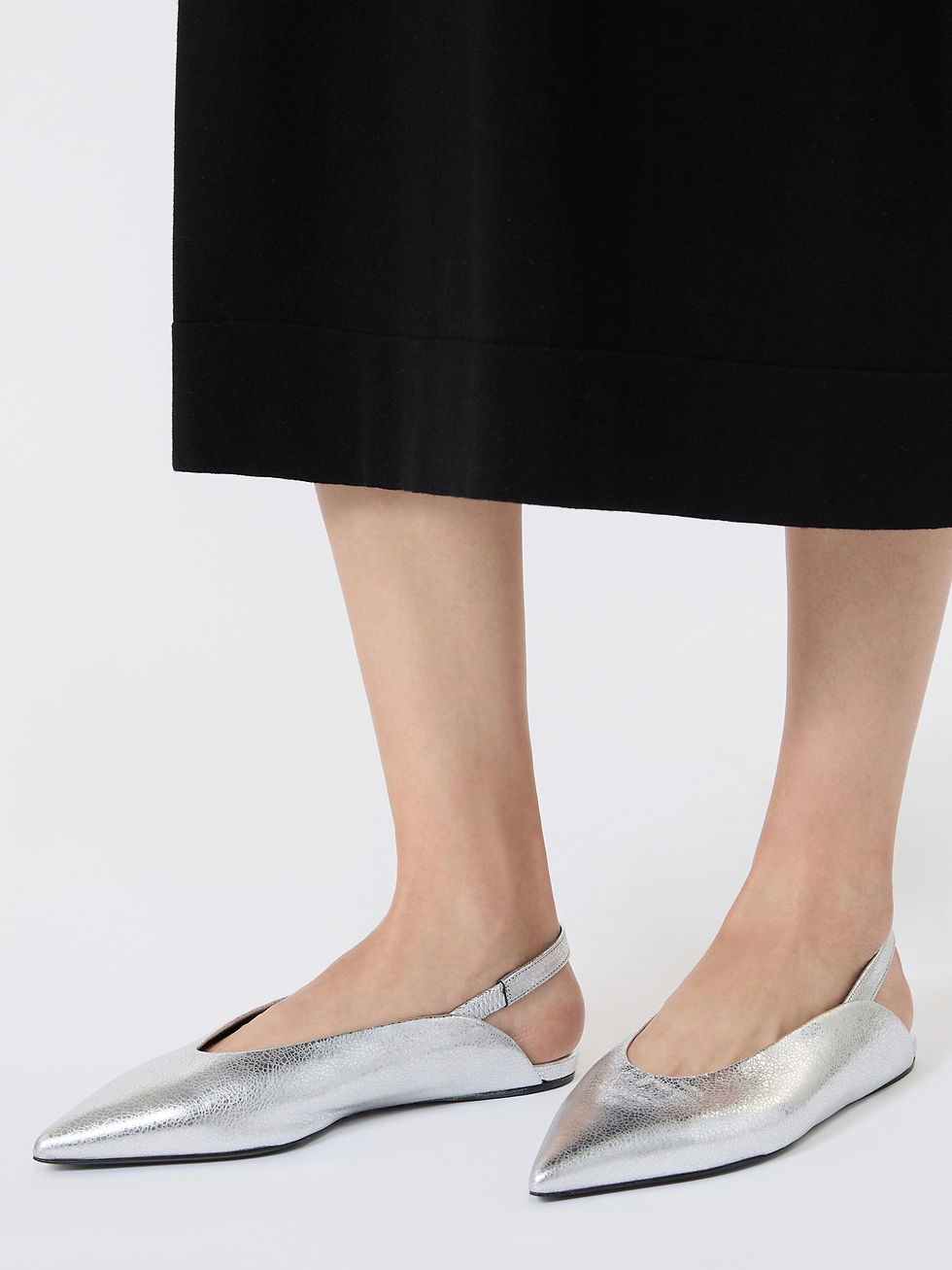 Miniatura: MAX MARA WEEKEND Ballerina Slingback in pelle laminata argento N. 37