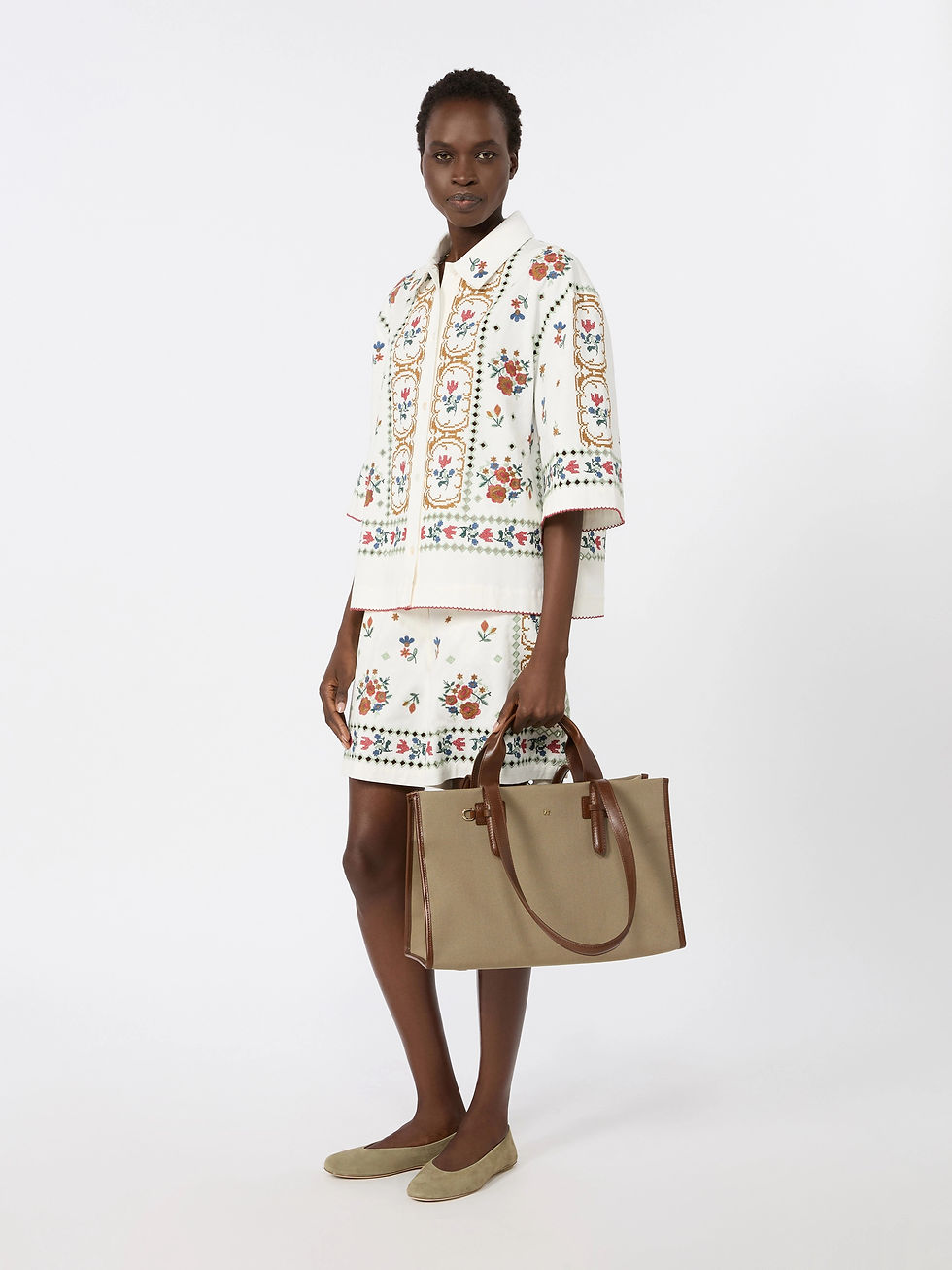 Miniatura: MAX MARA WEEKEND Shopping bag in canvas e pelle fango