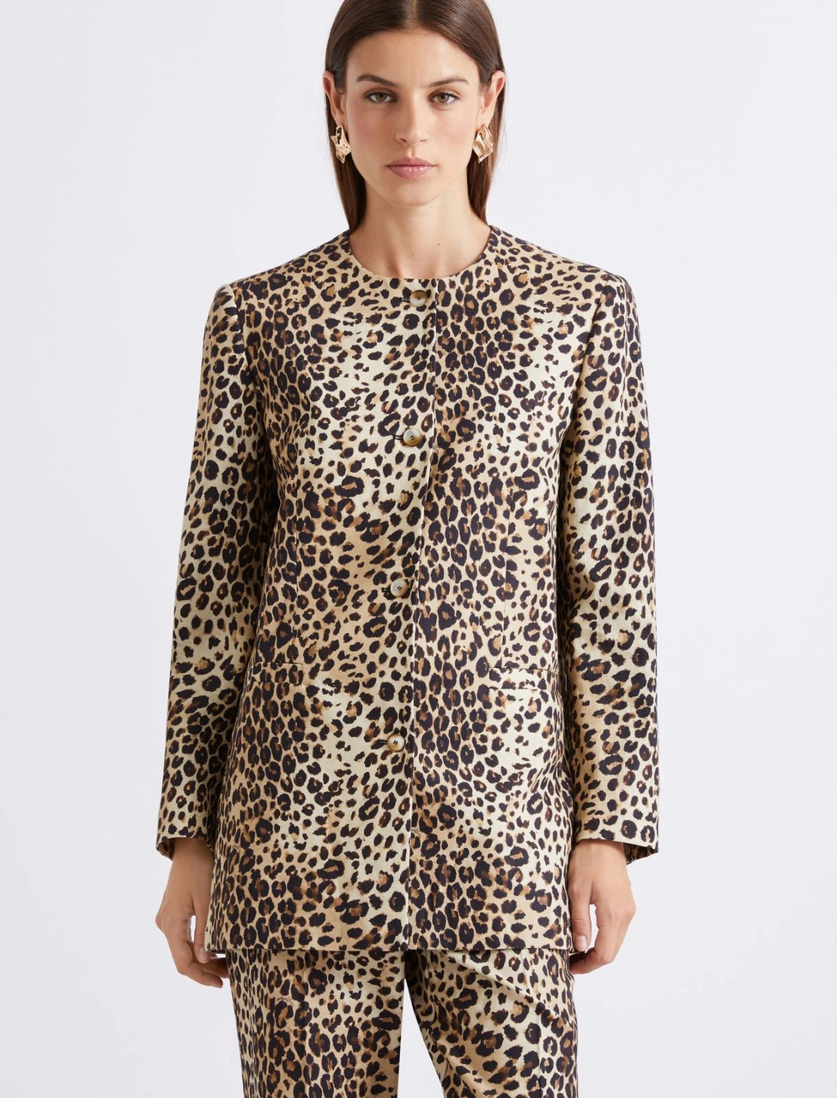 MARELLA Giacca in stuoia di misto lino animalier T.42