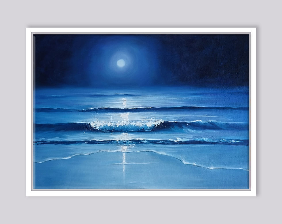 Moonlit Night Seascape oil painting on canvas framed
