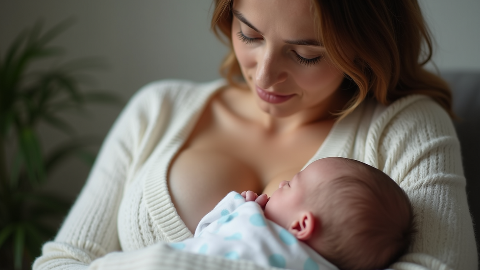 Close-up view of a mother breastfeeding her newborn baby