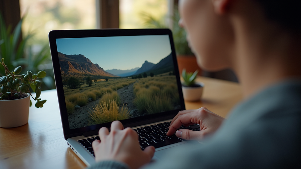 Eye-level view of a laptop showing a photography tutorial