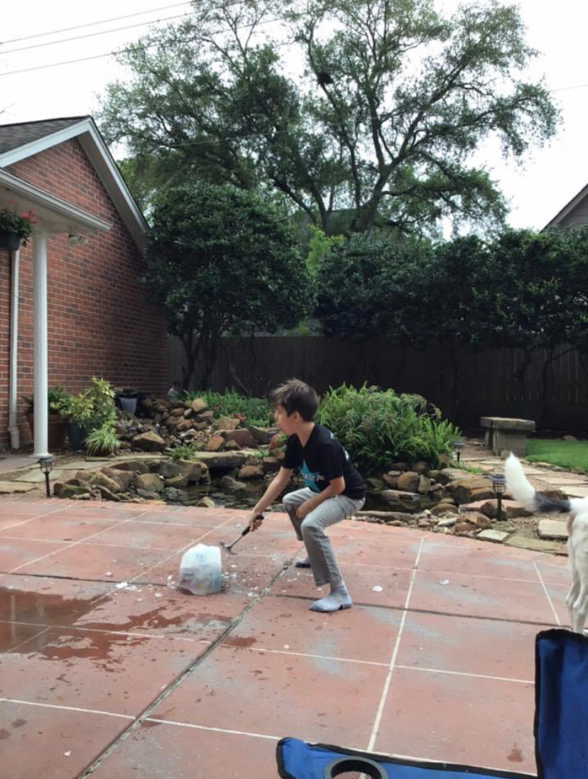 at home summer camp- ice block toy smash