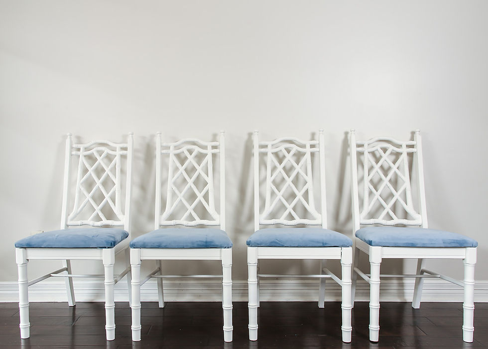 dusty blue chippendale chinoiserie bamboo chairs