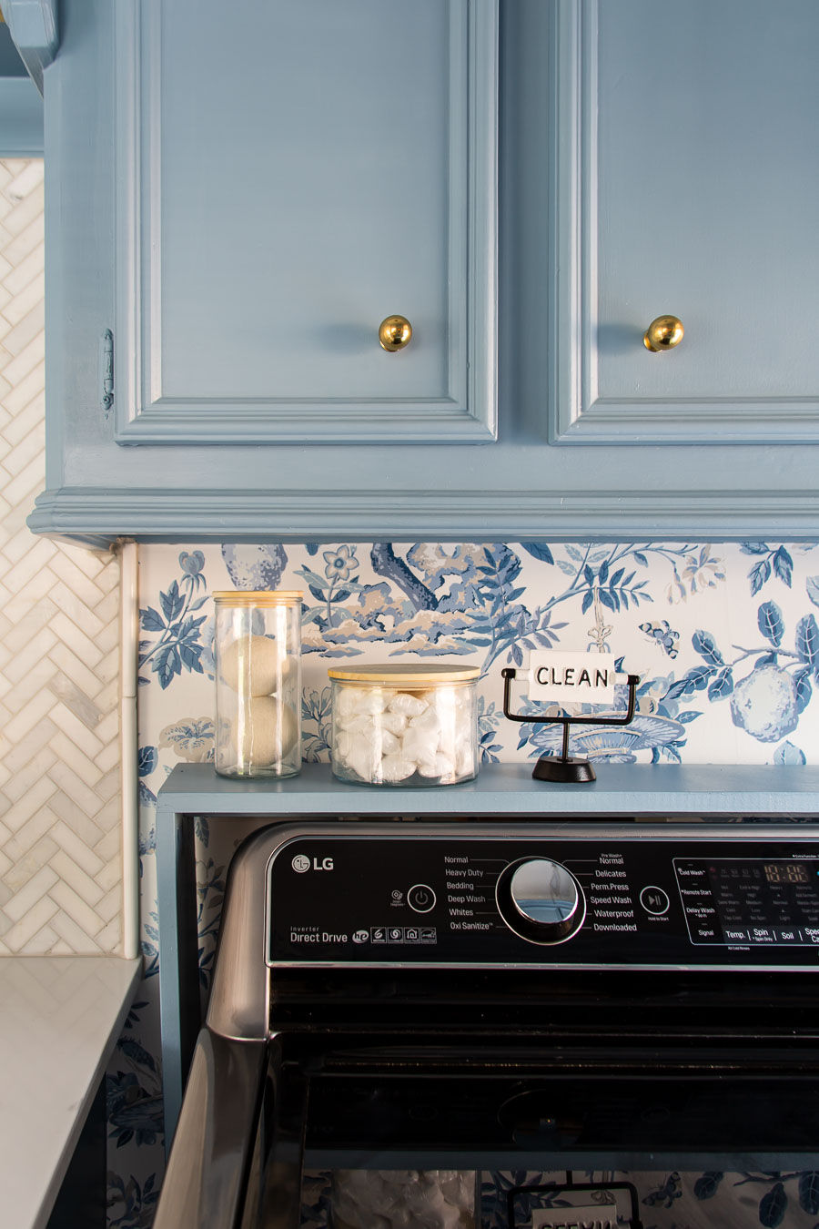 sherwin williams faded blue linen, laundry room washer and dryer surround table build