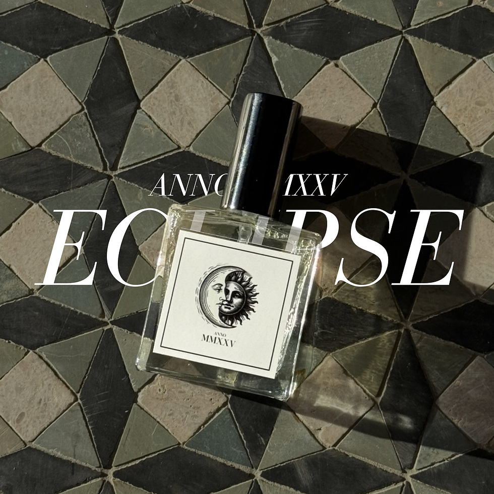 Eclipse Fragrance by HAUS of HITE on a patterned tile with a dramatic shadow