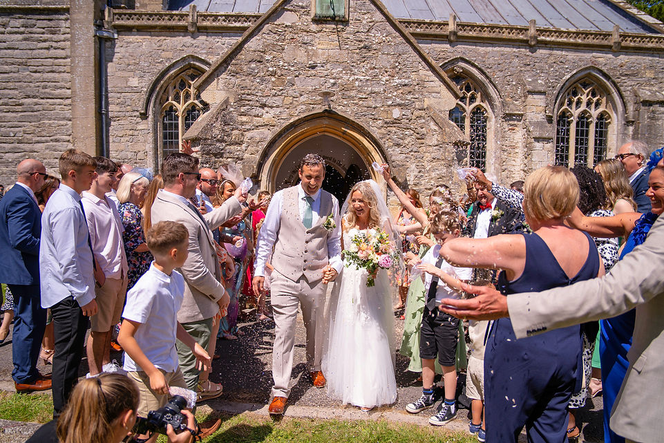 Traditional church wedding Summer Confetti shot