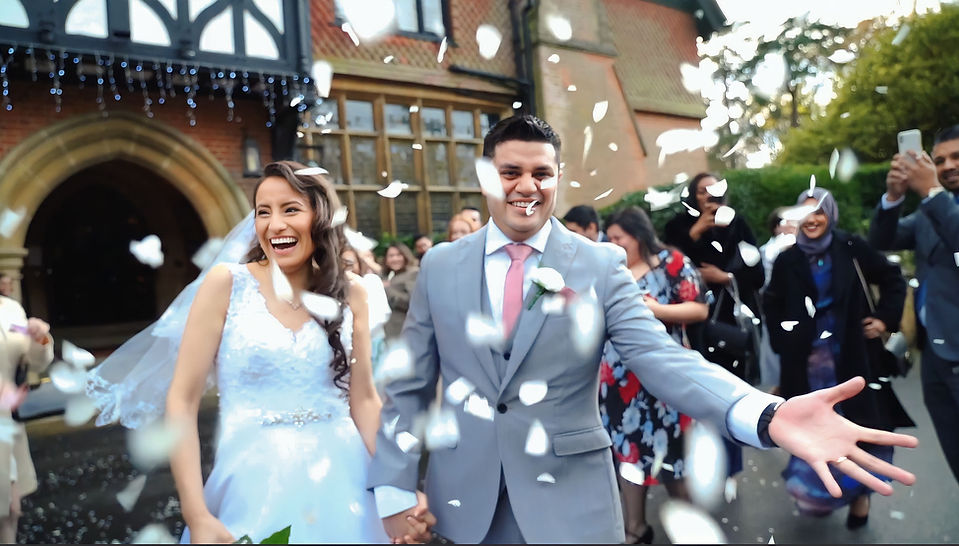 Confetti photo from a wedding of a happy couple