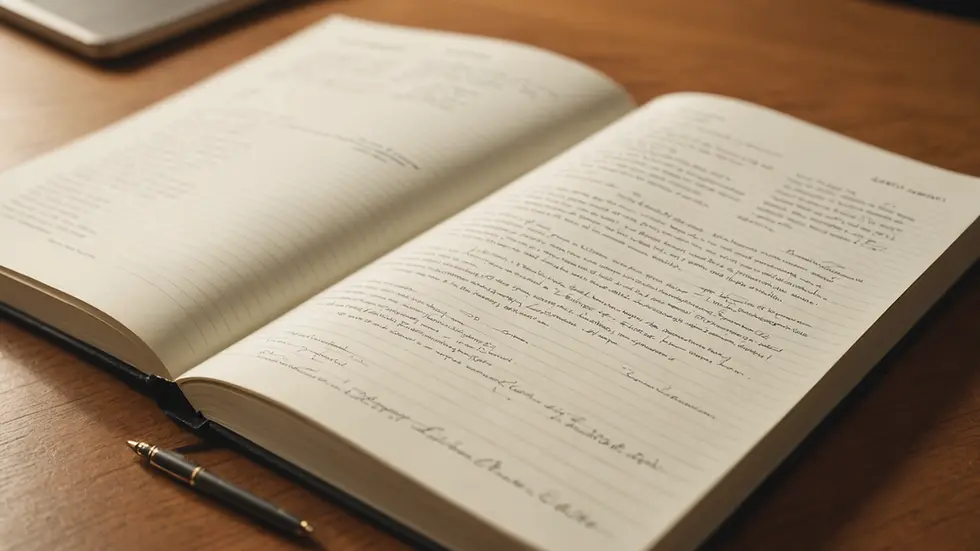 Close-up view of a well-organized study journal filled with notes on legal concepts.