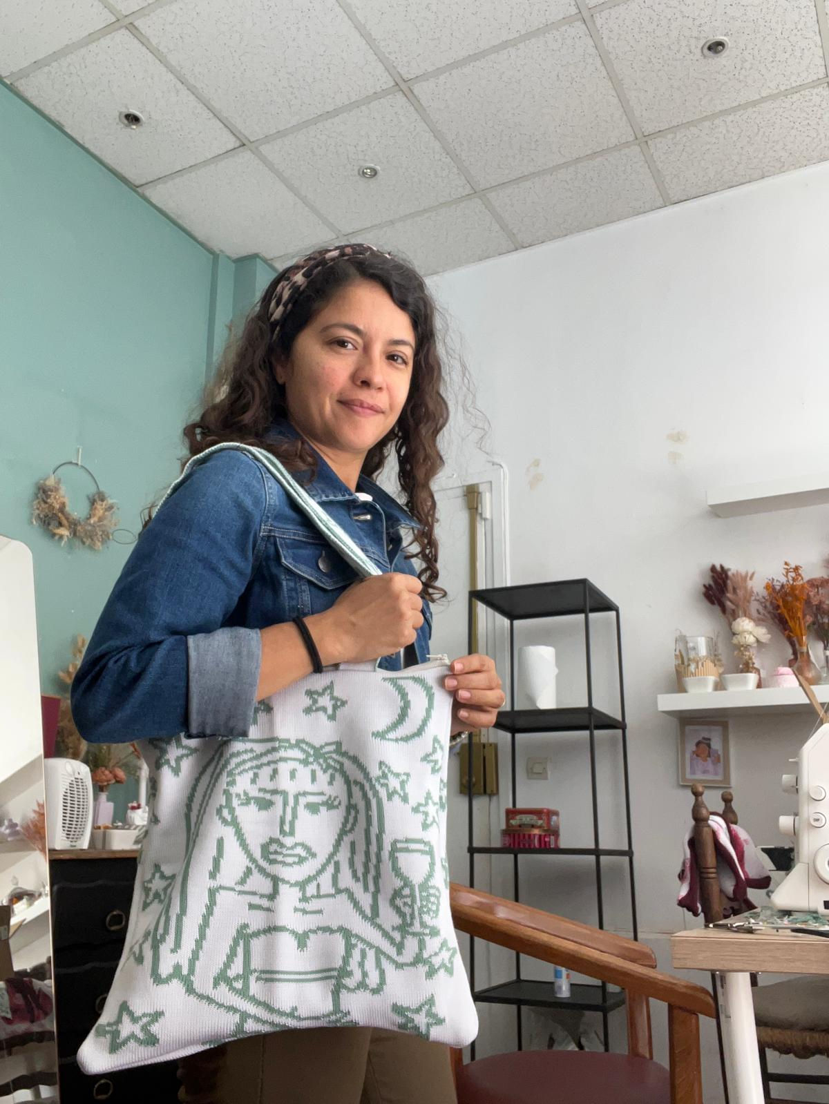 Jacquard tissu tricoté sac tote bag Caligraphic