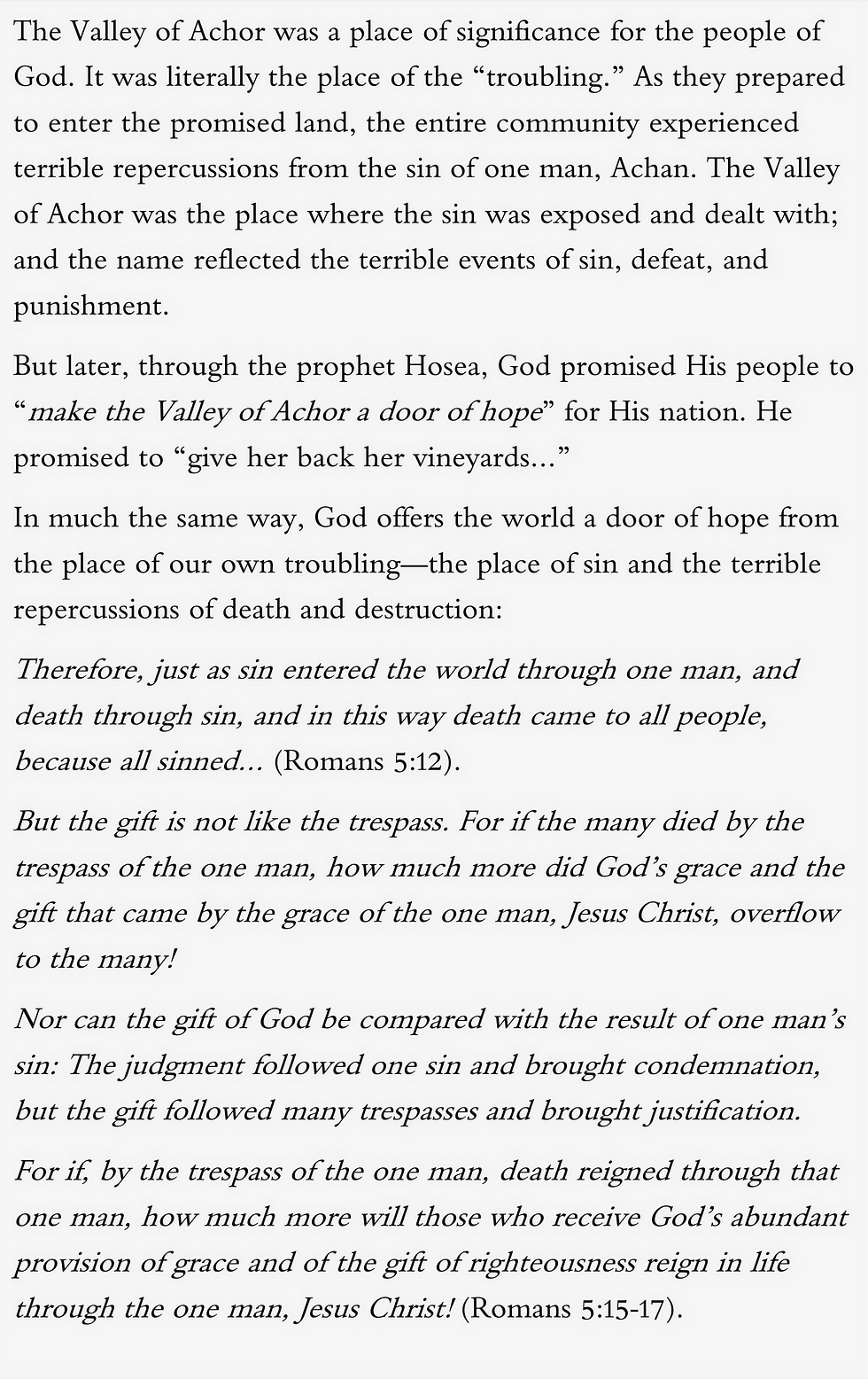 Text describing the significance of the Valley of Achor