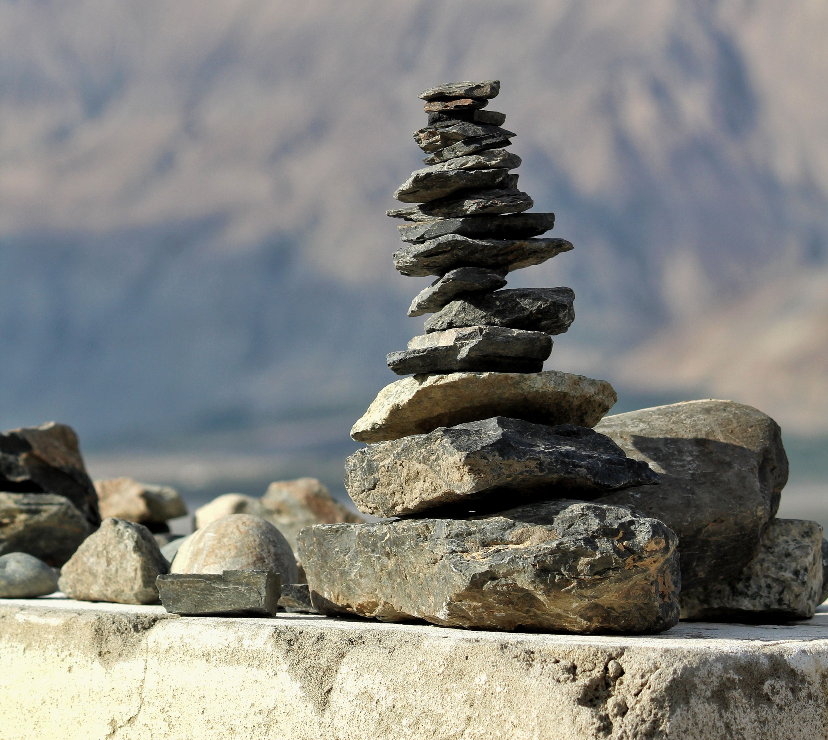rocks stacked on a large rock