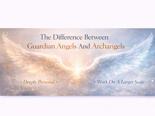 blog banner for the difference between guardian angels and archangels showing glowing angel wings with warm and cool light symbolising personal guardian angels and archangels guiding on a larger scale