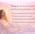 blog banner explaining the meaning of a soul contract showing a peaceful woman in glowing clouds with bullet points about relationships, life turning points, and deeper purpose