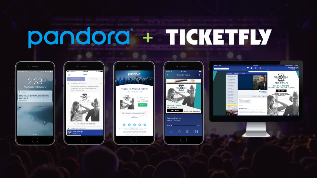 Pandora Ticketfly marketing collage
