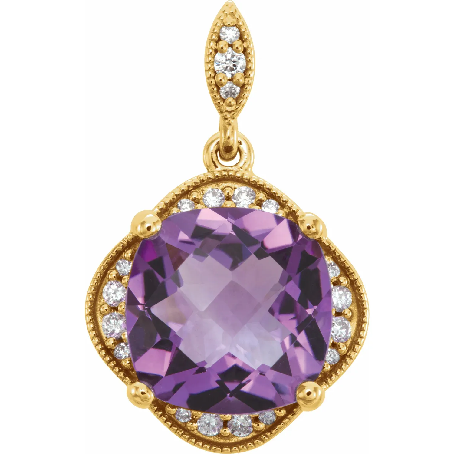 14K Yellow Checkerboard Amethyst & 1/10 CTW Diamond Pendant