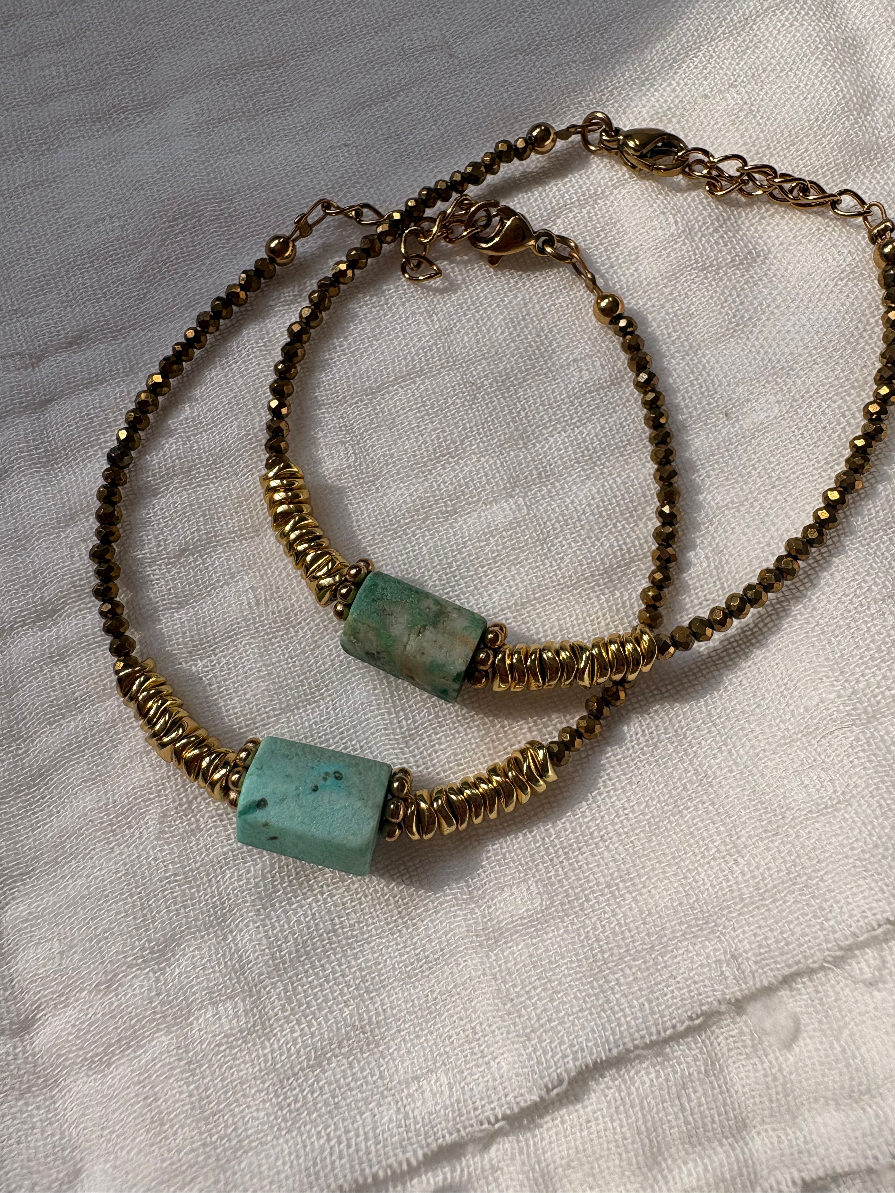 Kamae Bracelet Turquoise et Hématite dorée