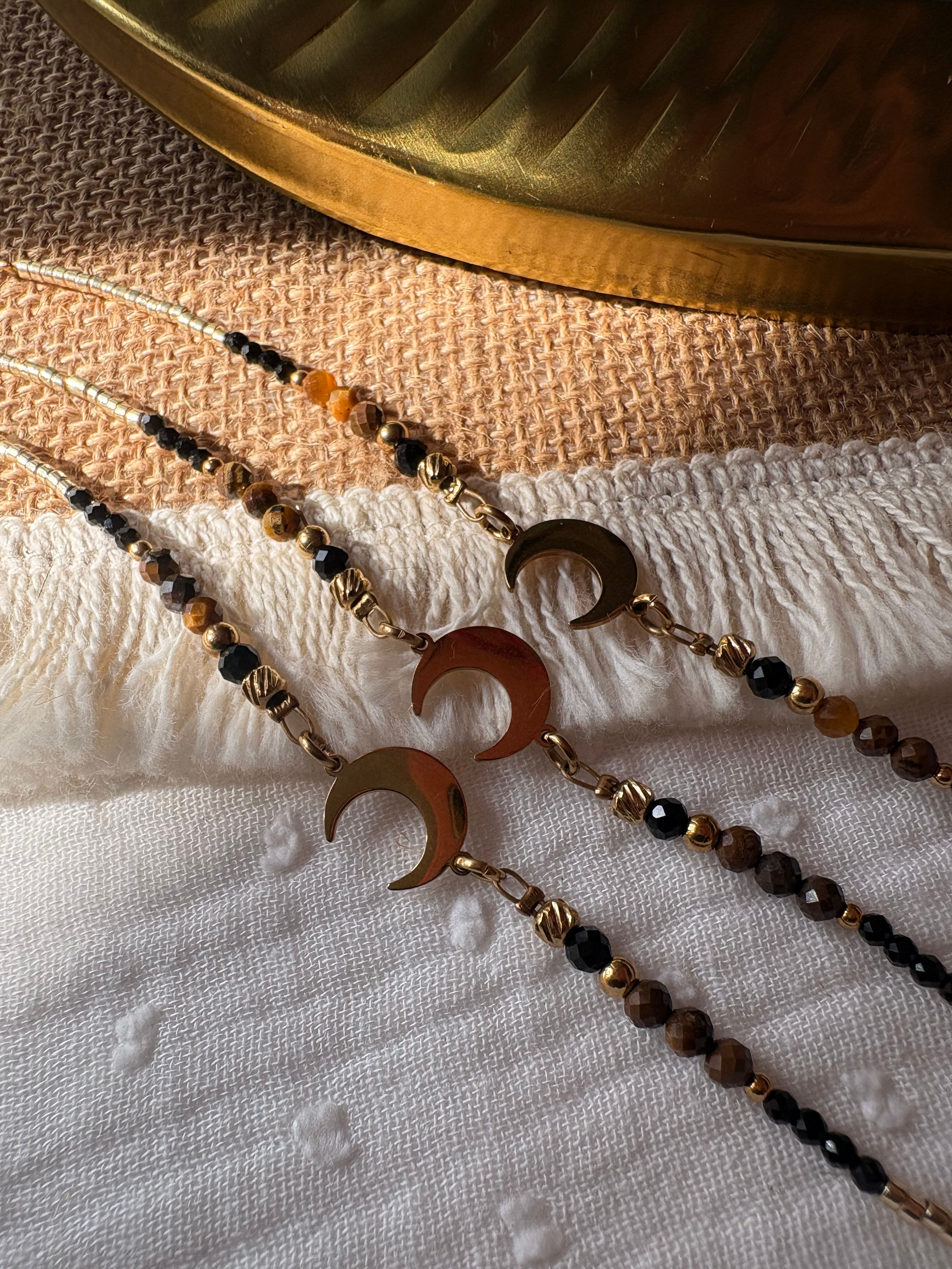 Maho Bracelet Lune Onyx noir Œil de Tigre