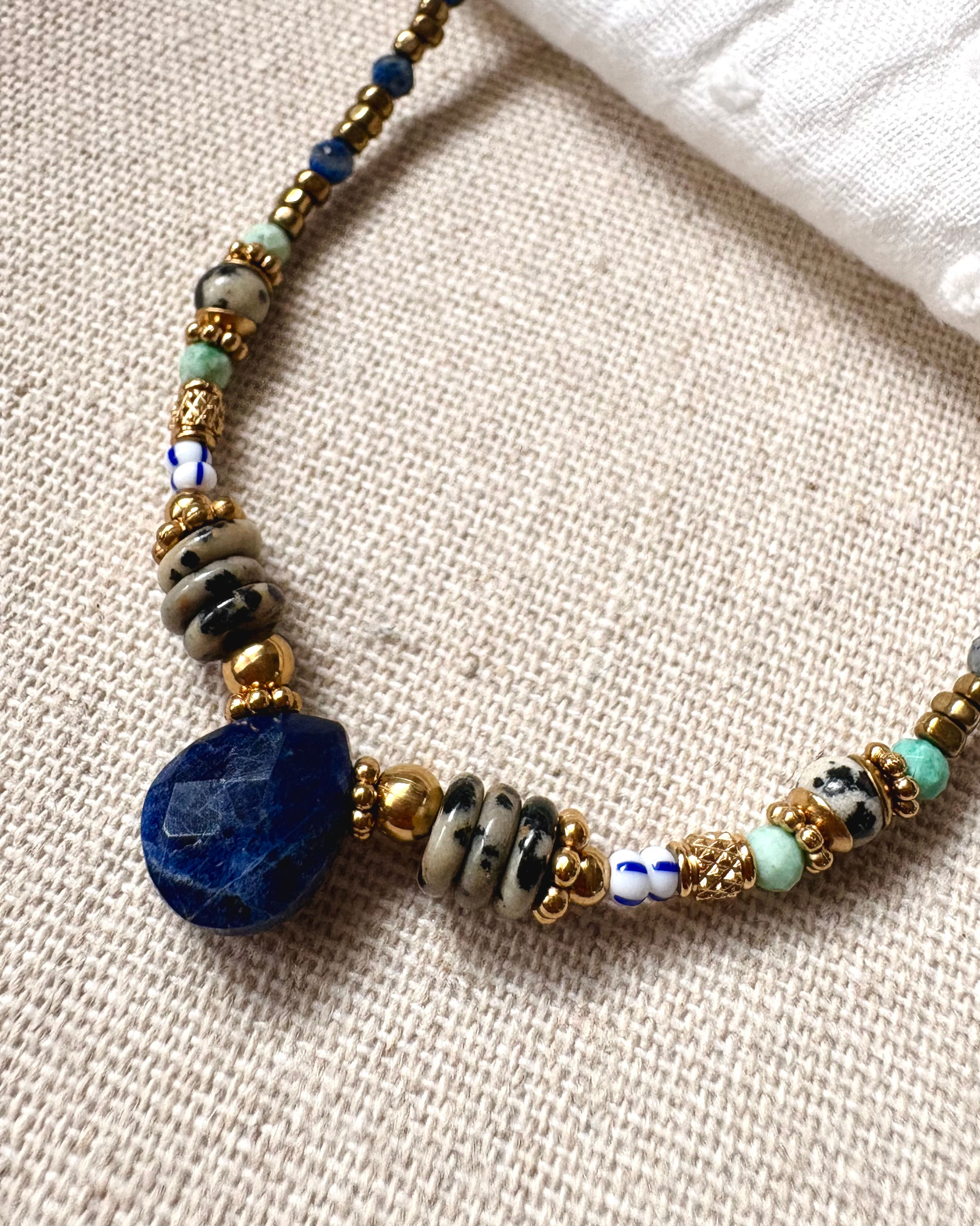 Serena Colliers Goutte Sodalite Turquoise Jaspe Dalmatien