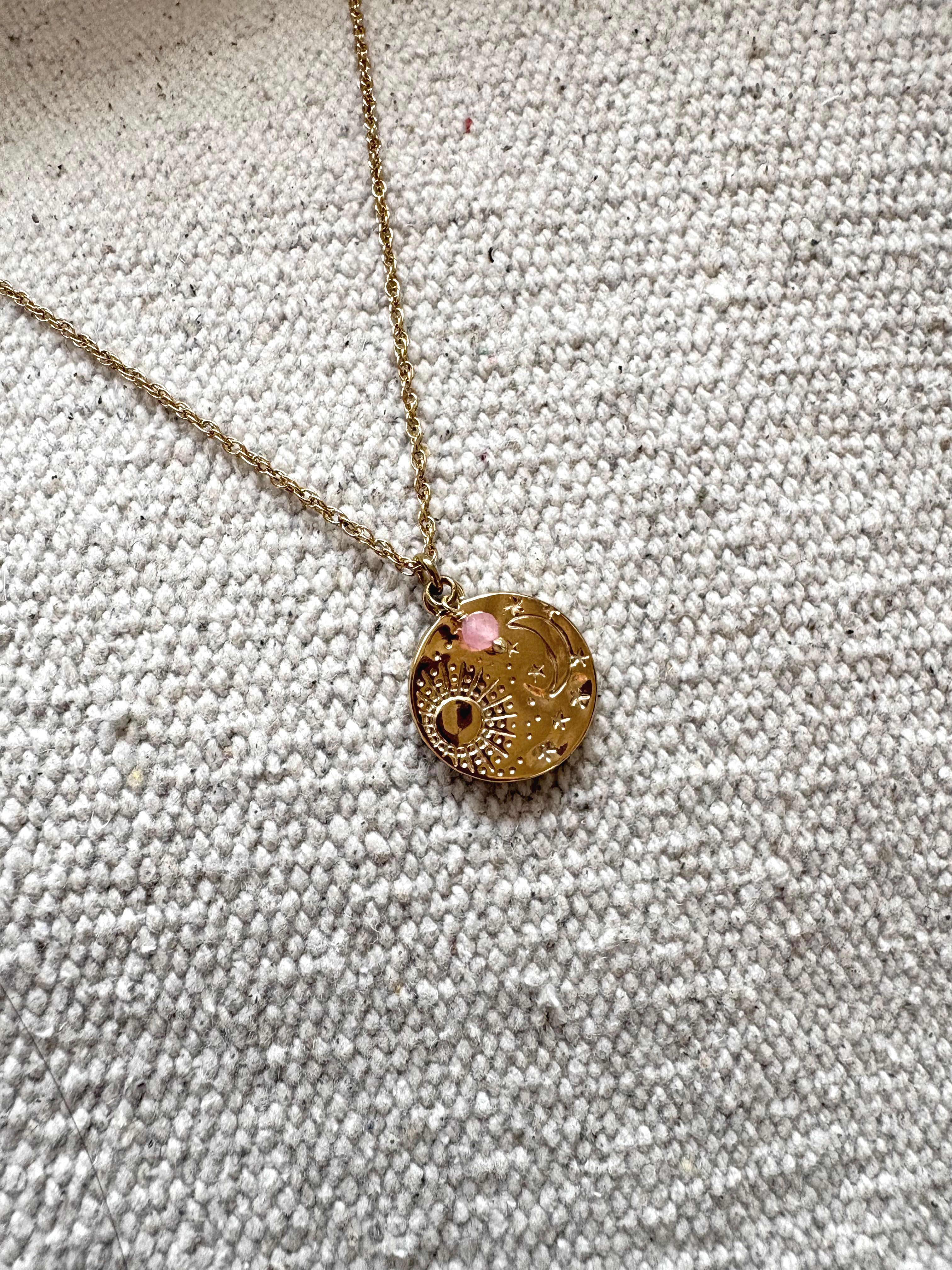 Sélène Chaine Lune et Soleil Quartz rose
