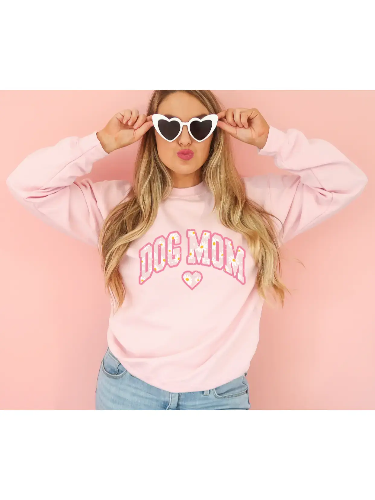 Dog Mom Daisy Pink Crewneck