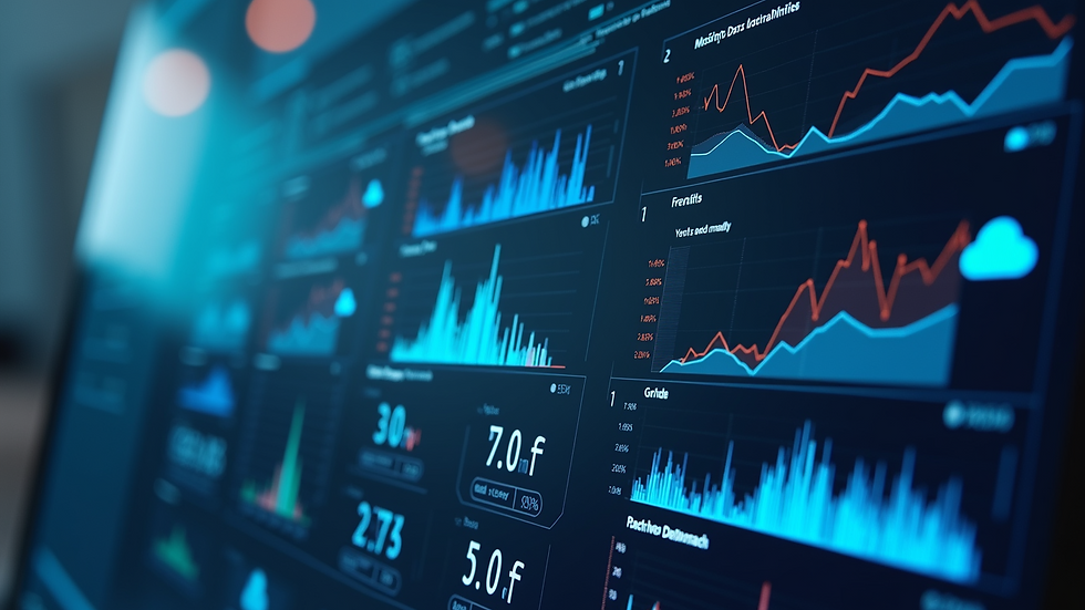 High angle view of a digital dashboard showing cloud infrastructure metrics