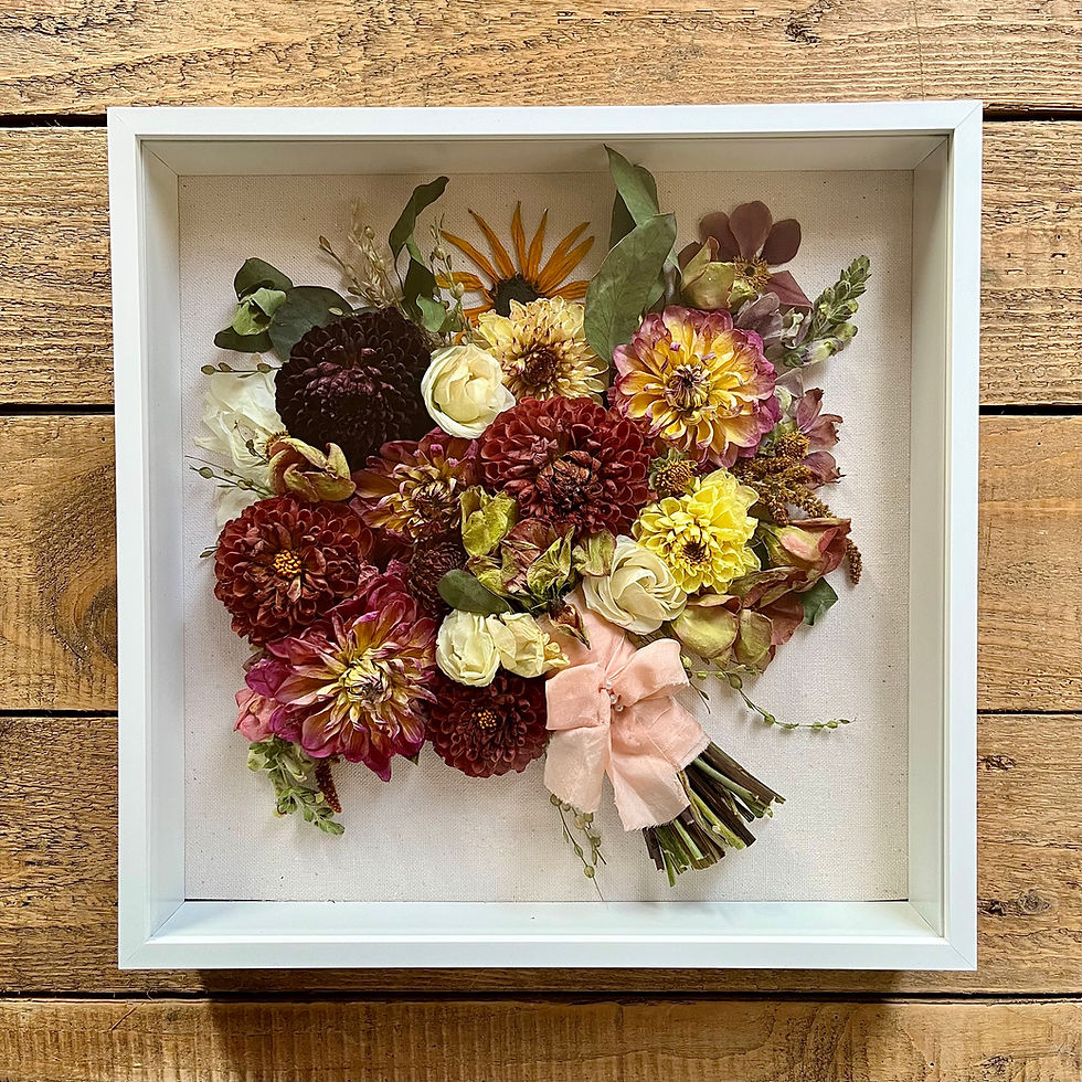 Thumbnail: Preserved bouquet displayed inside a deep box frame