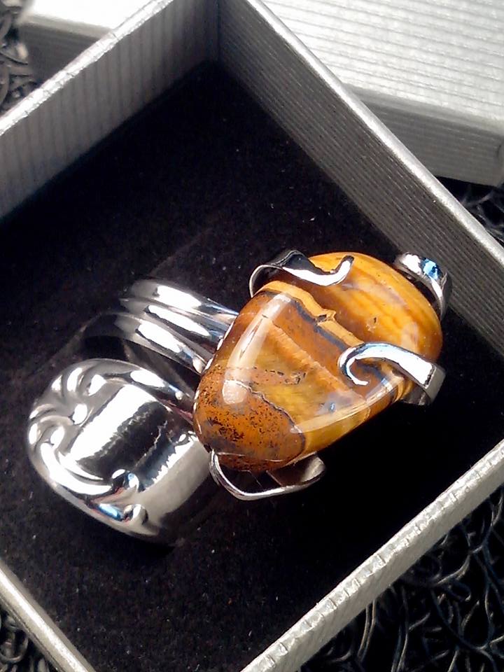 Bague inox et Oeil de tigre