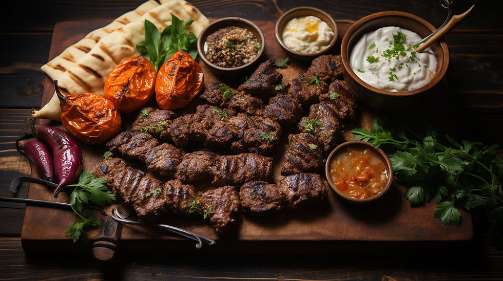 shashlik on mangal and lula kebab, Khinkali khachapuri Ajarski delivery