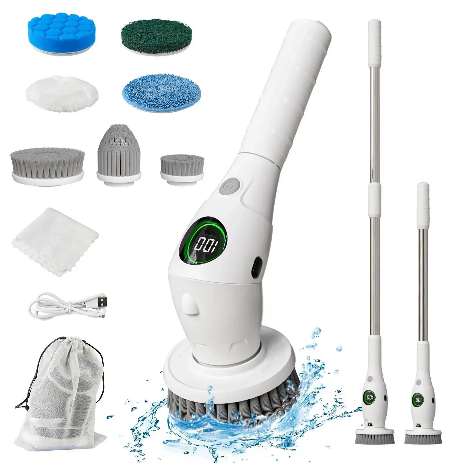 Electric WirelessRechargeable House Cleaning Tool 8 Heads Stainless Steel Handle