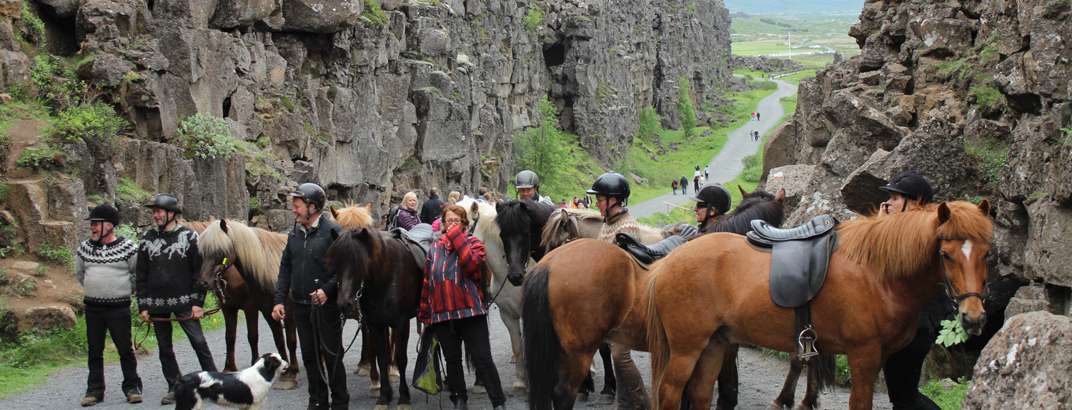 Þingvellir riders in Almannagjá