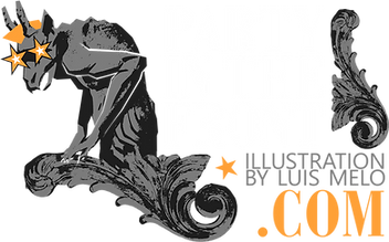 party in the front logo, gargoyle with star eyes
