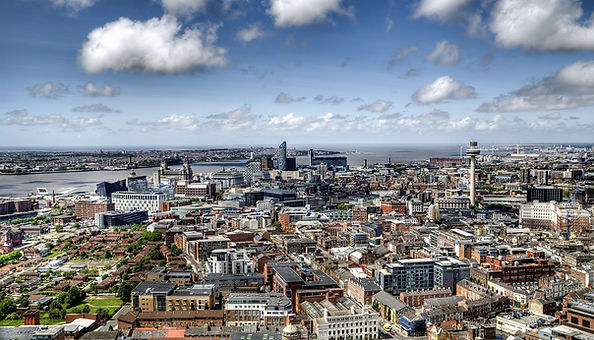 Aerial view of Liverpool Skyline respresenting our plumbing and heating services across Merseyside