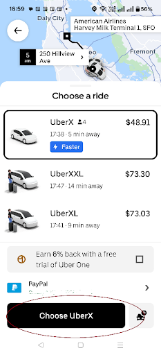 Uber App - Ride Type