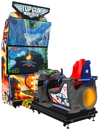 Top Gun: Maverick arcade game, Raw Thrills, Play Mechanix, Paramount Pictures, flight simulator arcade, multiplayer air combat game, F-14 Tomcat, F-15E Strike Eagle, F/A-18 Super Hornet, dual 65-inch displays, motion platform arcade, immersive gameplay, arcade shooting game, cockpit-style arcade, licensed movie arcade game, high-speed aerial combat, force feedback controls, HD graphics, arcade flight experience, Sydney, Australia, Amusement Machine Distributors, arcade machine for sale, commercial arcade game, interactive arcade experience, aviation-themed arcade game