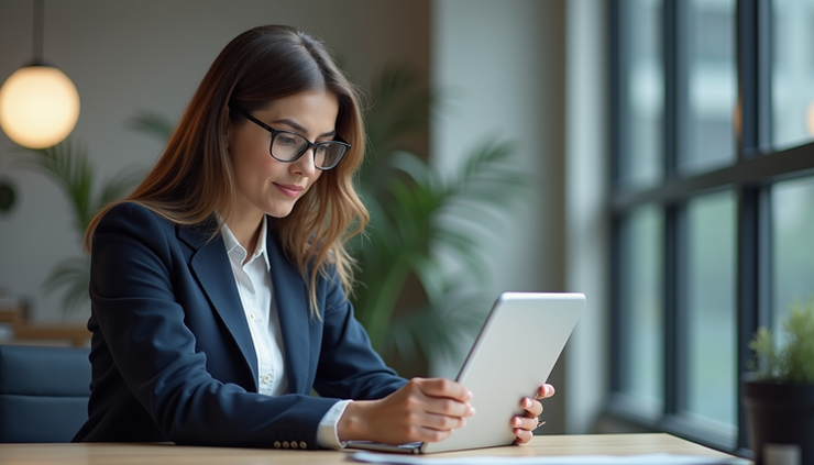 Eye-level view of a recruiter reviewing a candidate’s skill assessment on a tablet