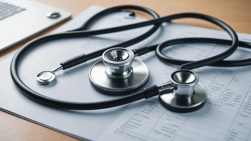Close-up view of medical office equipment with a stethoscope