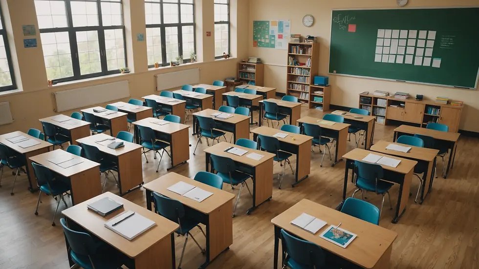 High angle view of a classroom with online learning resources